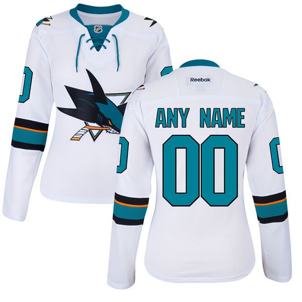 Women San Jose Sharks Reebok White Custom Premier Away NHL Jersey->->Custom Jersey